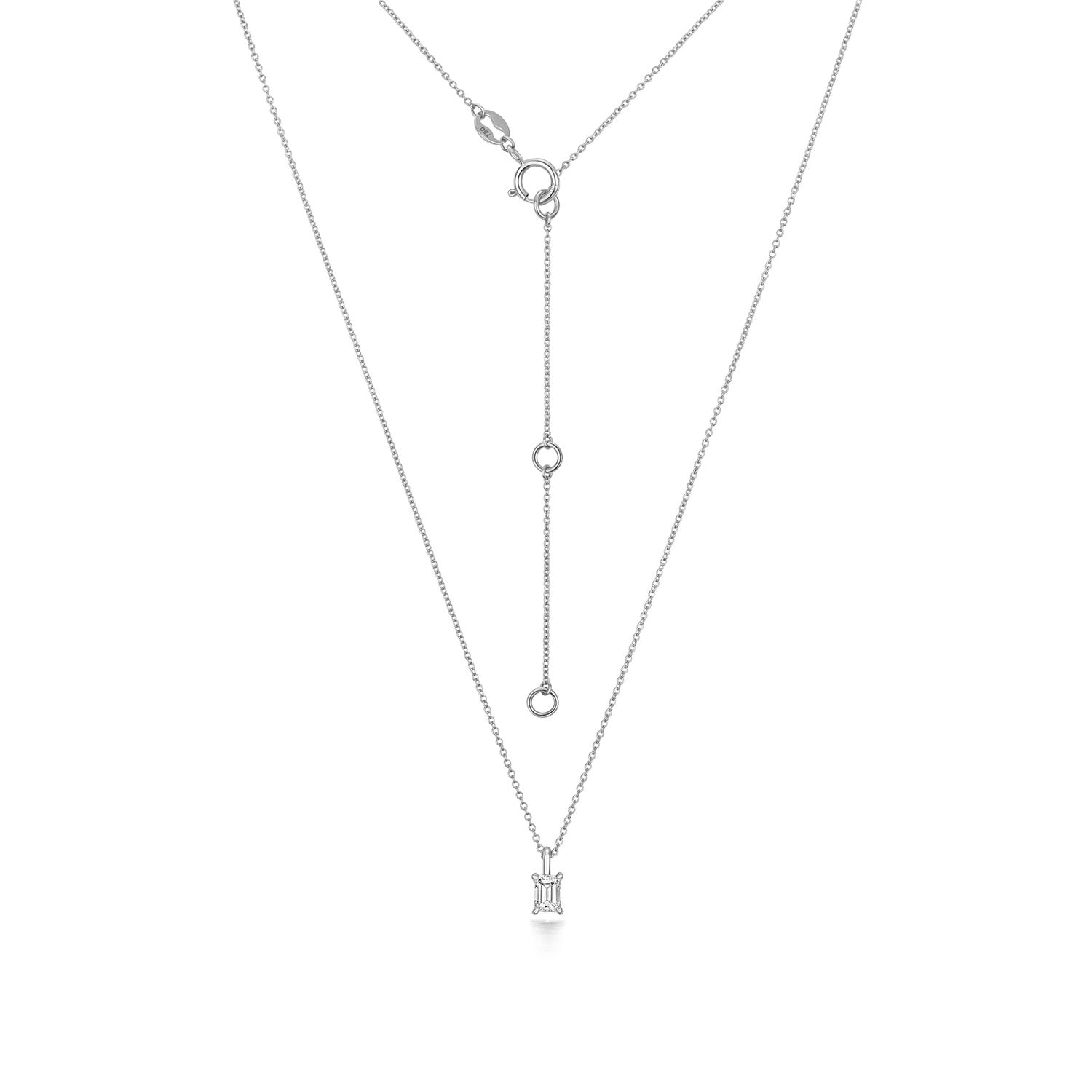 18ct White Gold Emerald Cut Diamond Necklace | NEWBURY'S